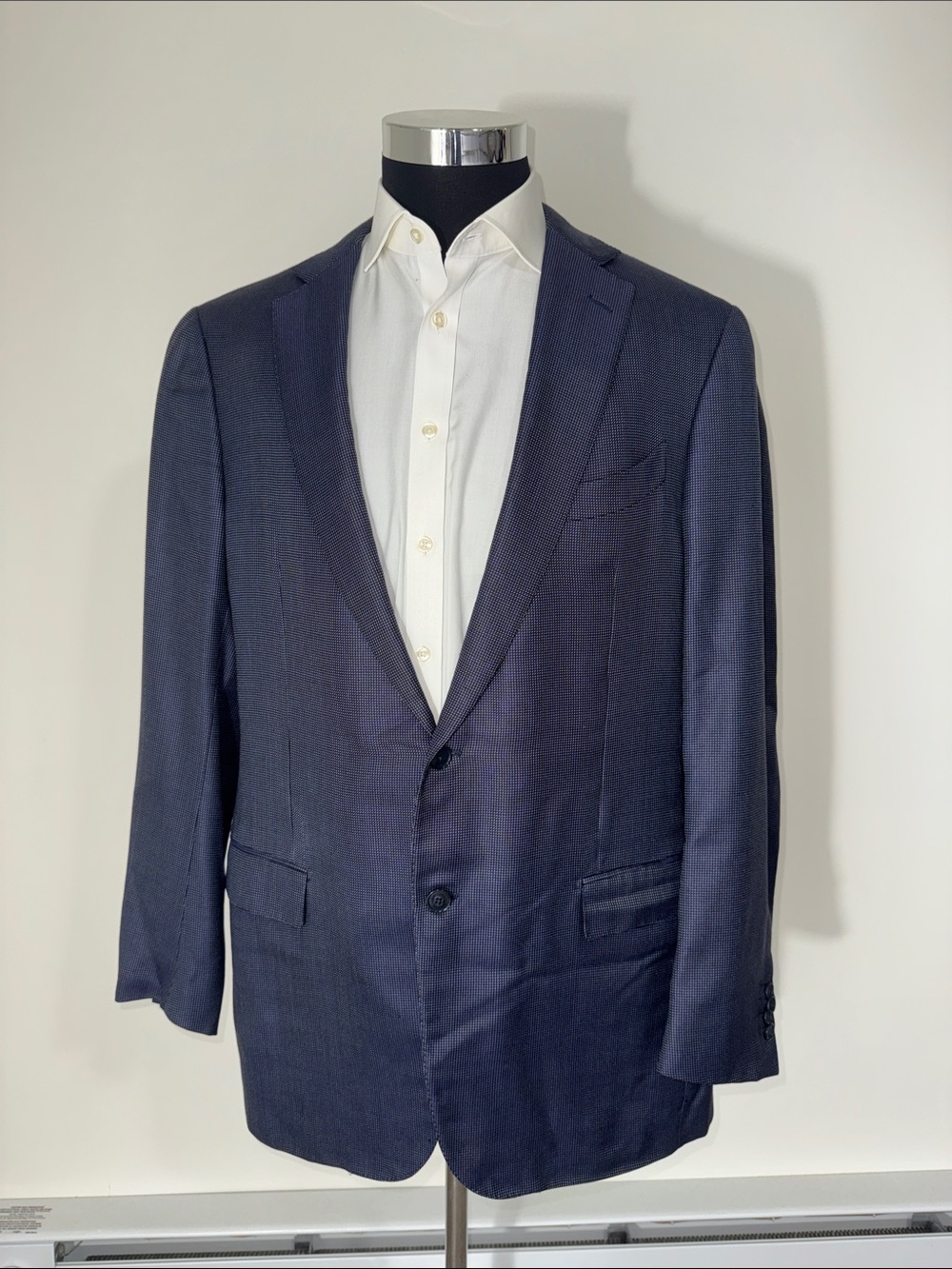 Ermenegildo Zegna mens 46L blue micro pattern wool silk cashmere 2-button jacket